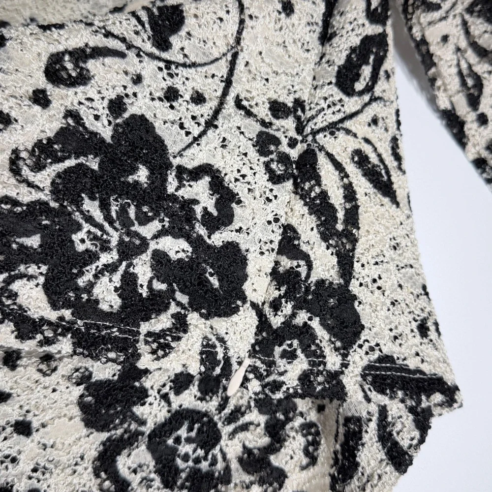 Free People Chloe Top Black White Floral Lace Long Sleeve Surplice V-Neck Large